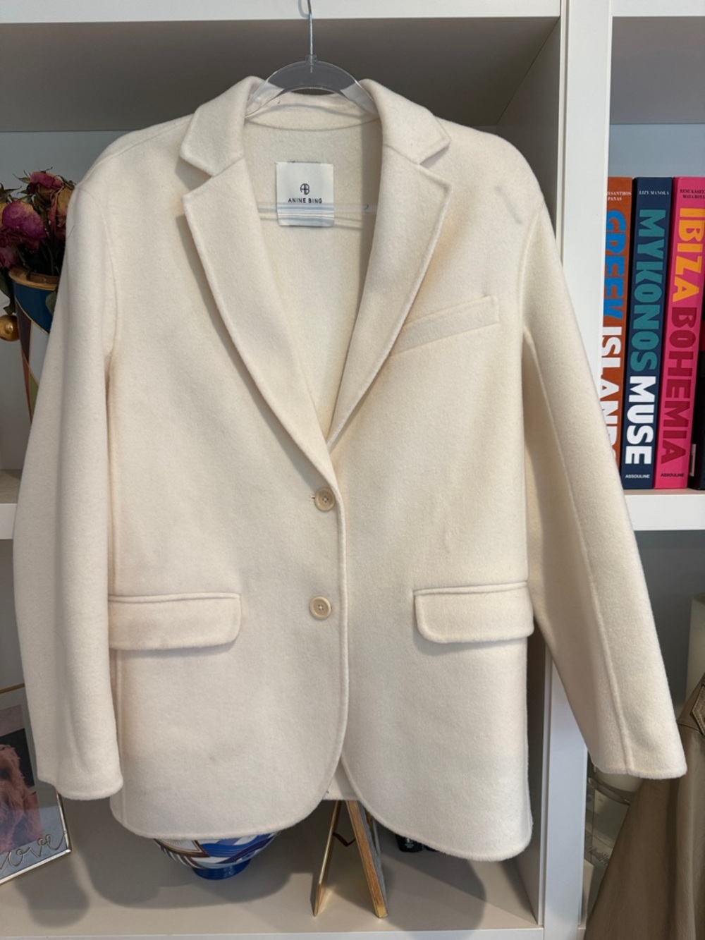 Anine Bing Off-White Wool-Blend Single-Breasted Blazer